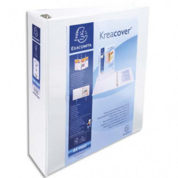 EXACOMPTA Classeur personnalisable KREACOVER 3 faces 4 anneaux Ø60 mm en D. En polypropylène Blanc.