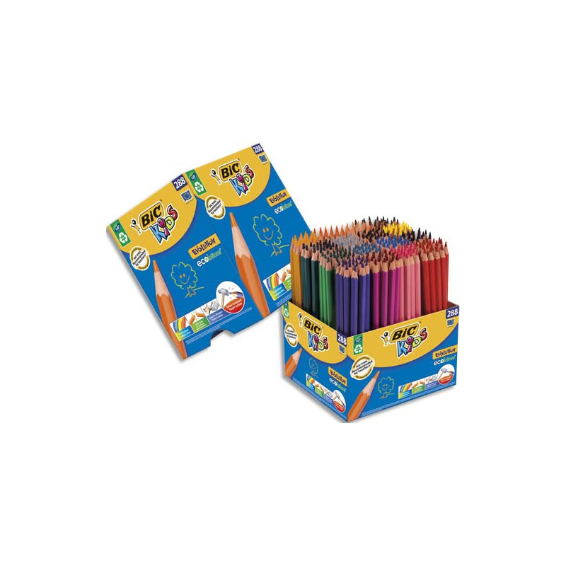 BIC Kids Evolution ECOlutions Crayons de Couleur - Couleurs Assorties, Classpack de 288