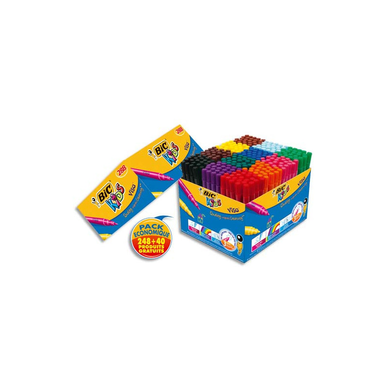 BIC Kids Visa Feutres de Coloriage à Pointe Fine - Couleurs Assorties, Classpack de 288