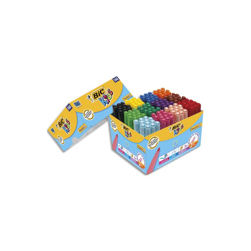 BIC Kids Visacolor XL Feutres de Coloriage à Pointe Large - Couleurs Assorties, Classpack de 144