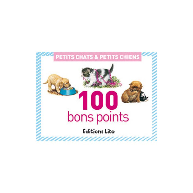LITO DIFFUSION Boîte de 100 bons points chats chiens, 20 images par 5 ex avec texte documentaire au dos
