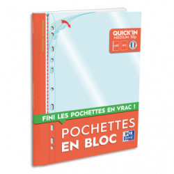 OXFORD Bloc de 60 pochettes perforées QUICK' IN en polypro lisse 5/100e. Format A4, perforation 11 trous
