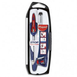 MAPED Coffret Compas 3 pièces STOP SYSTEM : 1 compas, 1 bague, 1 étui-mines
