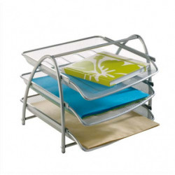 ALBA Set de 3 corbeille à courrier en métal Argenté MESHTRAY3 M