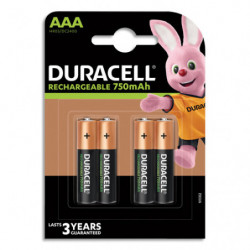 DURACELL Piles Rechargeables AAA 750 Mah, lot de 4 piles