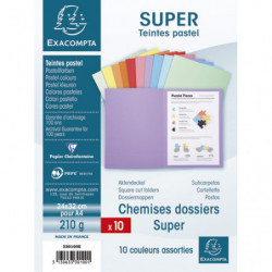 EXACOMPTA Paquet de 10 chemises SUPER 250 en carte 210 grammes coloris assortis