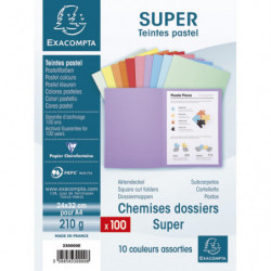 EXACOMPTA Paquet de 100 chemises SUPER 250 en carte 210 grammes coloris assortis