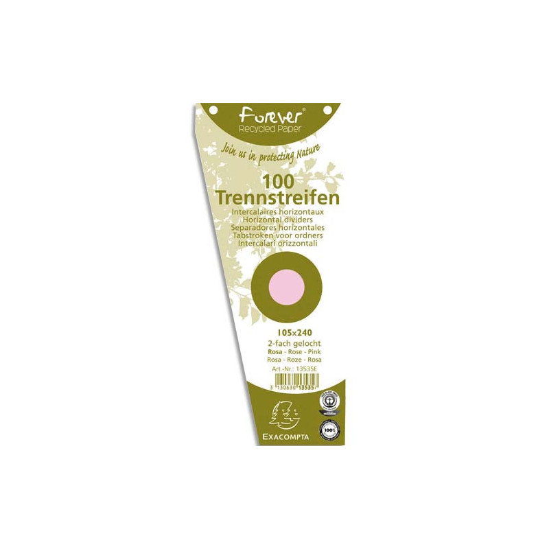 EXACOMPTA Paquet de 100 intercalaires trapèze Rose. Perforation 2 trous