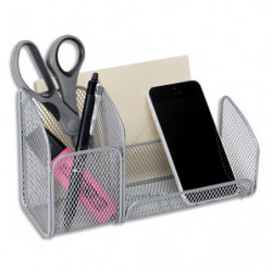 ALBA Organiseur de bureau en métal Mesh, 3 compartiments - Dim : L21 x H12,5 x P10 cm. Coloris gris métal