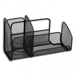 ALBA Organiseur de bureau en métal Mesh, 3 compartiments - Dim : L21 x H12,5 x P10 cm. Coloris noir
