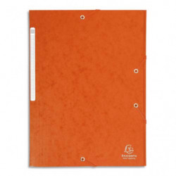 EXACOMPTA Chemise 3 rabats et élastique monobloc, carte lustrée 5/10e Orange, élastique fixé devant