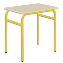 SODEMATUB Lot de 4 tables scolaire MONOPLACE, hêtre, plateau 70 x 50 cm, hauteur 76 cm, taille 6, jaune