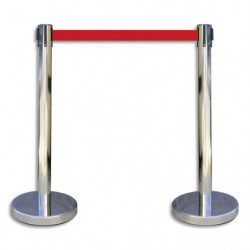 VISO Kit de 2 Poteaux chromés H91 cm avec sangle Rouge rétractable 2 mètres, en polypropylène et inox