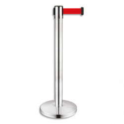 VISO Poteau chromé H91 cm avec sangle Rouge rétractable 2 mètres, en polypropylène et inox