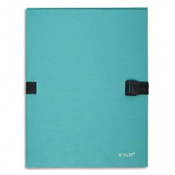 EXACOMPTA Chemise extensible NCLIP en papier toilé. Sangle à clip.Dos rainuré 13cm.Coloris bleu turquoise