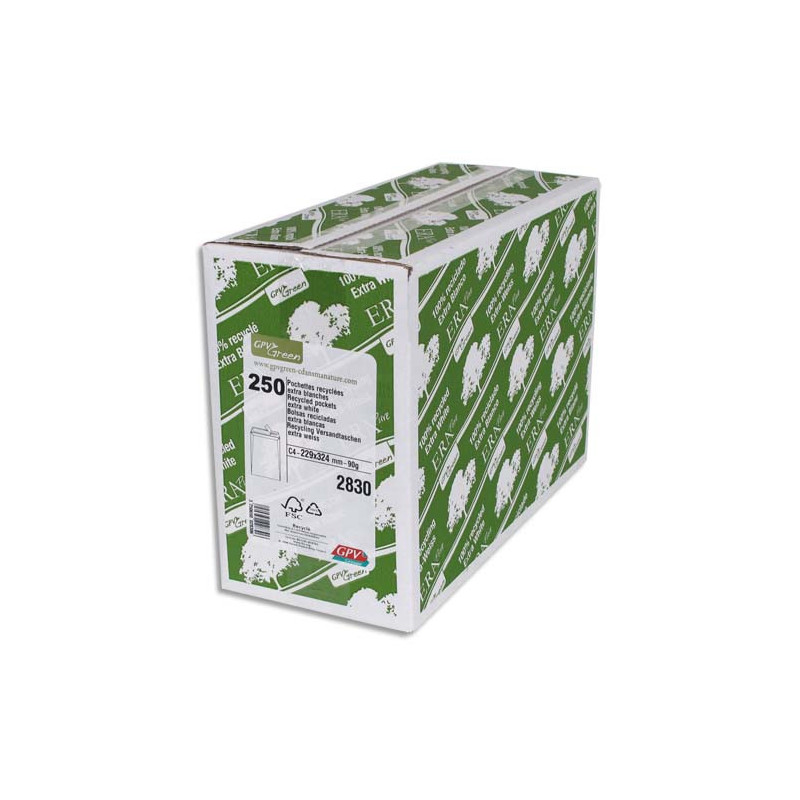 GPV Boîte de 250 pochettes recyclées extra Blanches Erapure, format C4 229x324mm 90g 2830