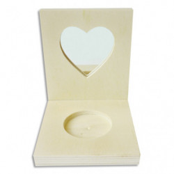 GRAINE CREATIVE Porte-bougie carré en bois avec miroir cur, 80x100x87mm, à décorer
