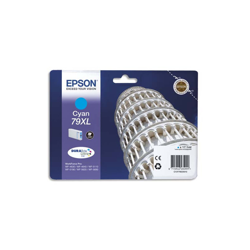 EPSON Cartouche Jet d'Encre Cyan XL (2 000 p) ''Tour de Pise'' - C13T79024010
