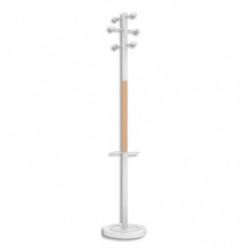 UNILUX Portemanteau Access 6 patères arrondies. Bois FSC. H: 175 cm. Porte-parapluies. Blanc bois