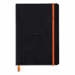 RHODIA Carnet Rhodiarama souple 14,8x21cm 160 pages lignées avec élastique. Couverture simili-cuir Noir
