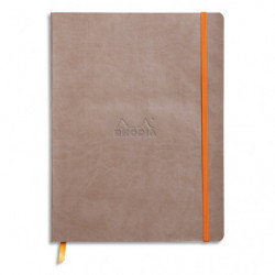 RHODIA Carnet Rhodiarama souple 19x25cm 160 pages lignées avec élastique. Couverture simili-cuir taupe