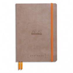 RHODIA Carnet Rhodiarama souple 14,8x21cm 240 pages points Dot / élastique. Couverture simili-cuir taupe