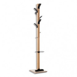 EASYCLOTH Portemanteau 6 patères polystyrène Noir, fut bois massif hêtre, H178 cm et porte parapluie