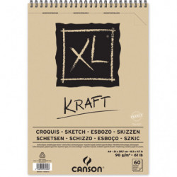 CANSON Album spiralé de 60 feuilles de papier dessin XL KRAFT, format A4, 90G