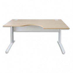 MT INTERNATIONAL Bureau compact retour droit pied L Hêtre Blanc MT5 - Dim : L160 x H73 x P80/100 cm