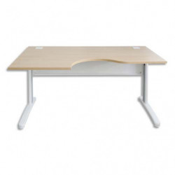 MT INTERNATIONAL Bureau compact retour gauche pied L Hêtre Blanc MT5 - Dime : L160 x H73 x P80/100 cm