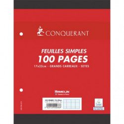 CONQUERANT C7 Feuillets mobiles 17x22 cm 100 pages grands carreaux Blancs 80g - Sous étuis