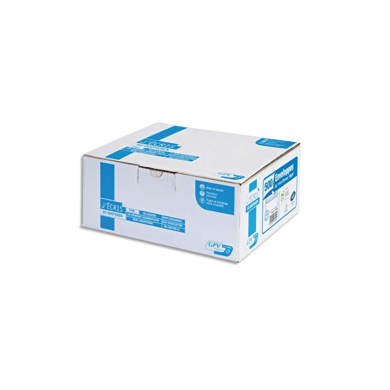 GPV Boîte de 500 enveloppes DL 110x220mm Blanches auto-adhésives NF PFEC 90g