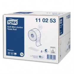 TORK Colis de 12 Bobines Papier toilette Mini Jumbo Premium doux 2 plis L170 m x D18 cm Blanc logo Bleu