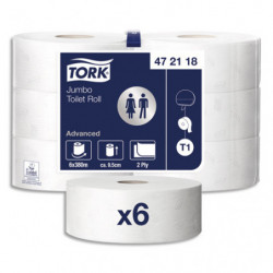 TORK Colis de 6 Bobines de Papier toilette Maxi Jumbo Advanced 2 plis L380 m x D26 cm Blanc uni