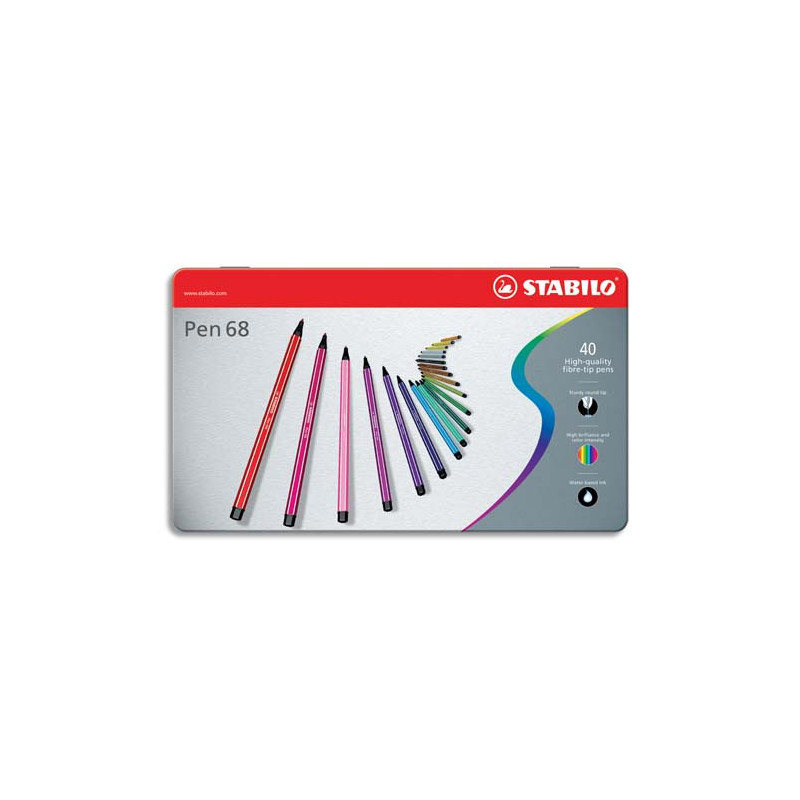 STABILO Pen 68 feutre de dessin pointe moyenne - Boîte métal de 40 feutres - Coloris assortis