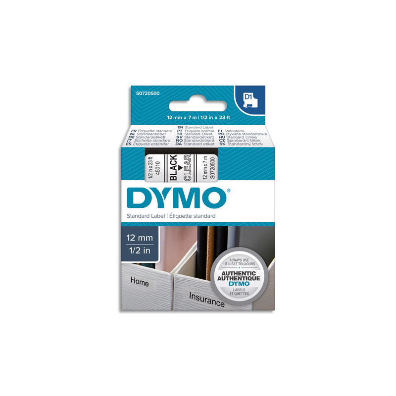 DYMO Ruban D1 Noir/transparent 12mmx7m S0720500