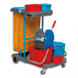 BROSSERIE THOMAS Chariot d'entretien Compact Gris en PP + presse à mâchoires + 2 seaux 22L Rouge Bleu
