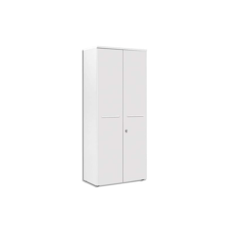 GAUTIER OFFICE Armoire Haute 2 portes pleines Yes façade et dessus Blanc - Dim. : L80 x H187 x P42 cm