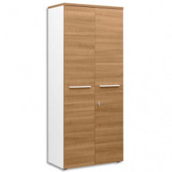 GAUTIER OFFICE Armoire Haute 2 portes pleines Yes façade et dessus Merisier - Dim. : L80 x H187 x P42 cm