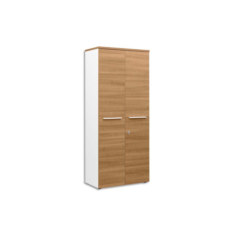 GAUTIER OFFICE Armoire Haute 2 portes pleines Yes façade et dessus Merisier - Dim. : L80 x H187 x P42 cm