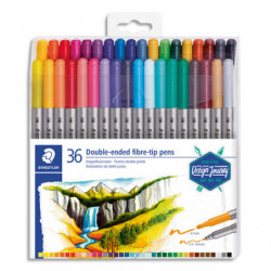 STAEDTLER Set 36 Feutres de coloriage double pointe fine 0,5 à 0,8mm et large 3mm, à base d'eau, assortis