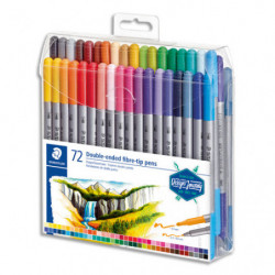 STAEDTLER Set 72 Feutres de coloriage double pointe fine 0,5 à 0,8mm et large 3mm, à base d'eau, assortis