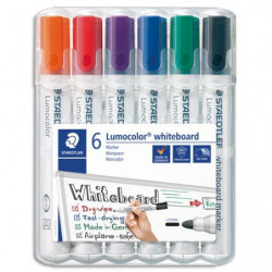 STAEDTLER Etui de 6 marqueurs LUMOCOLOR 351 effaçable à sec. Pointe ogive 2 mm. Coloris assortis