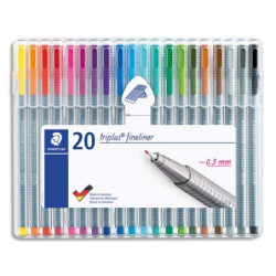 STAEDTLER Etui de 20 fineliners triplus 334 pointe fine 0.3 mm. Coloris assortis
