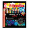 STABILO woody 3in1 ARTY crayon de couleur - Etui carton de 6 crayons + taille-crayon - Coloris assortis