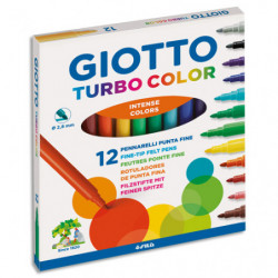 GIOTTO Etui 12 feutres de coloriage Turbo Color. Pointe moyenne. Coloris assortis.