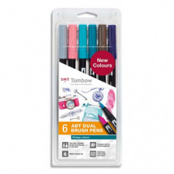 TOMBOW Set de 6 Feutres-pinceau ABT Dual Brush Pen assortis Vintage, encre à base d'eau, aquarellables