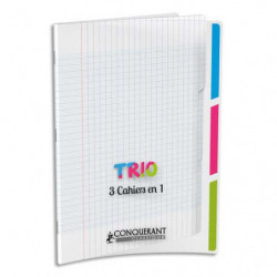 CONQUERANT 9 Cahier 3EN1, agrafé, 24x32 cm, 96 pages, 90g, Seyès, couverture polypro incolore + 3 onglets