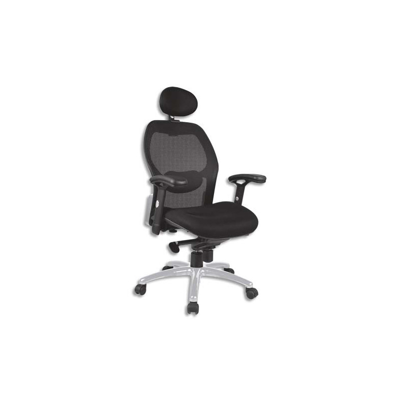 Fauteuil Tempo dossier résille assise Mesh Noir, mécanisme basculant décalé, accoudoirs réglables fournis
