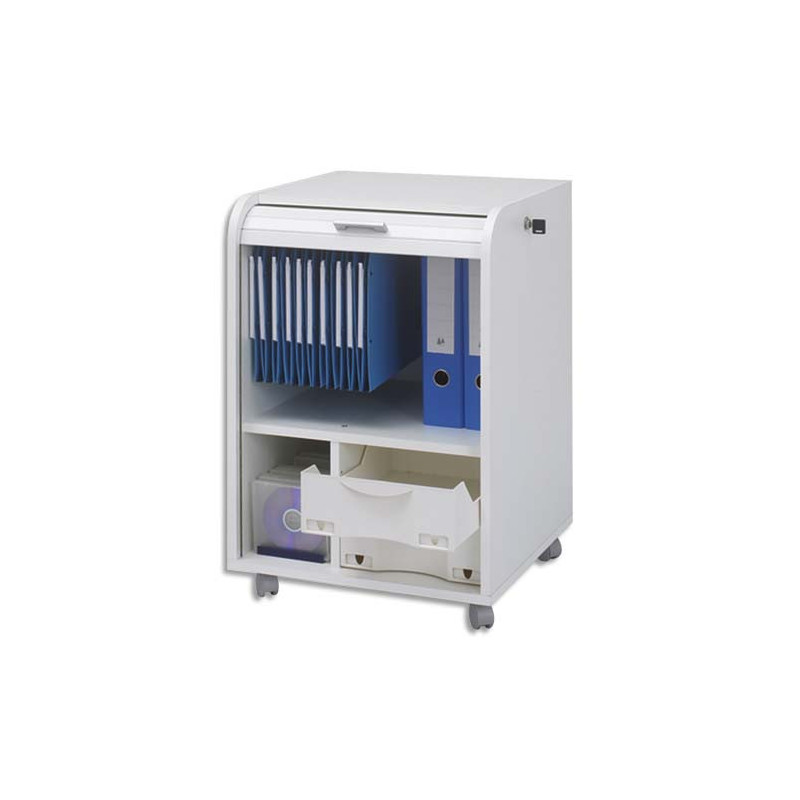 SIMMOB Classeur mobile à rideau Orga Blanc PPSM 1 colonne 2 tiroirs + 1 étage DS - Dim L47 x H69 x P47 cm